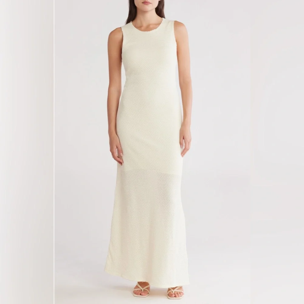 rag & bone Carine Texture Knit Maxi Dress cream XL NWT - Picture 2 of 3